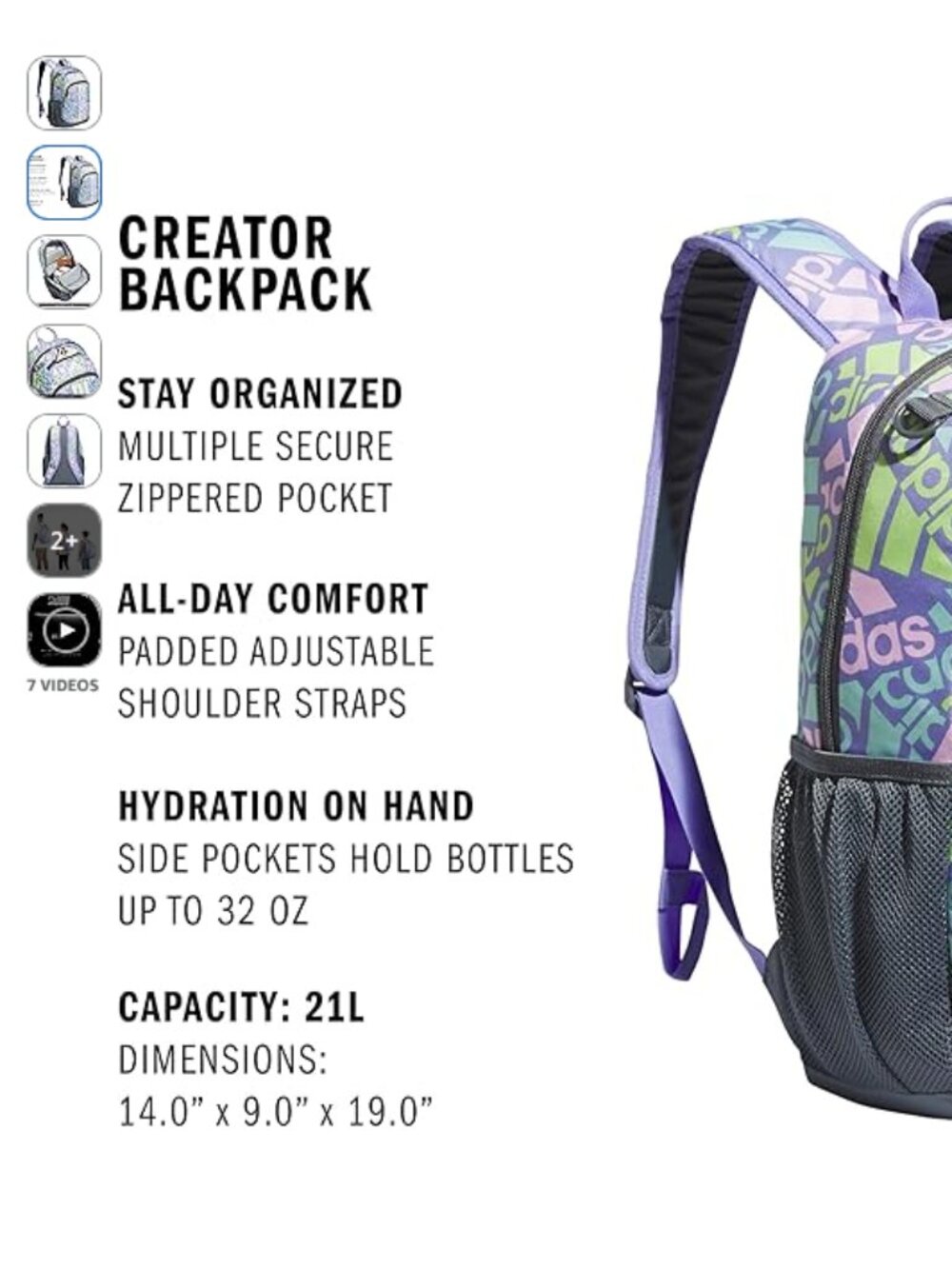 Adidas allover logo backpack light Purple Gray - Picture 4 of 5